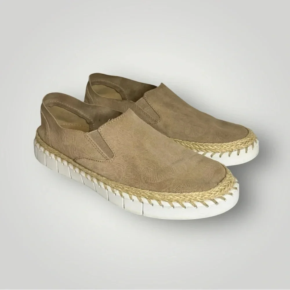 Crevo Skyla Palm Espadrille Deck Shoes Suede Slip On Loafers Tan
